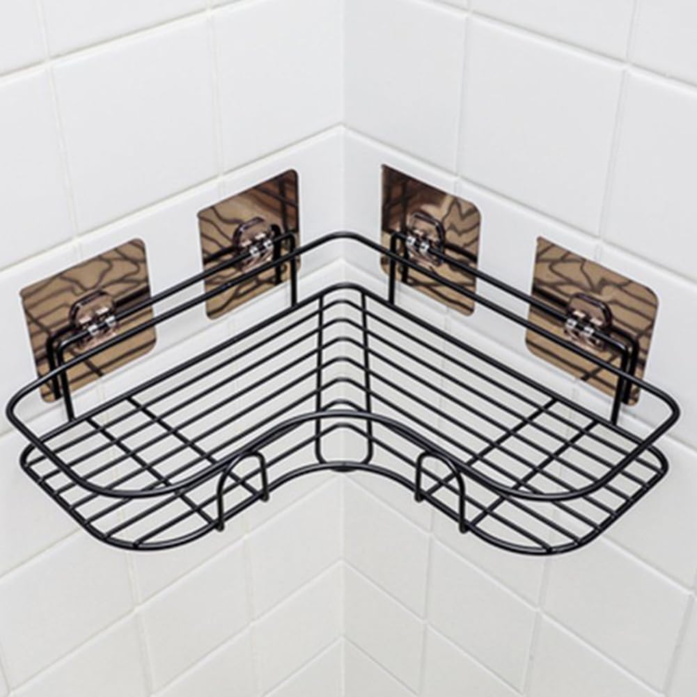 Premium Export Quality Powder Coated Metal Corner Rack For Bathroom & Kitchen with 2 hooks