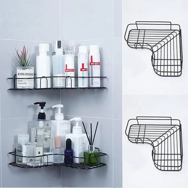 Premium Export Quality Powder Coated Metal Corner Rack For Bathroom & Kitchen with 2 hooks