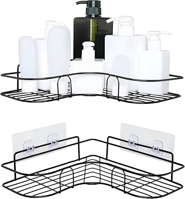 Premium Export Quality Powder Coated Metal Corner Rack For Bathroom & Kitchen with 2 hooks