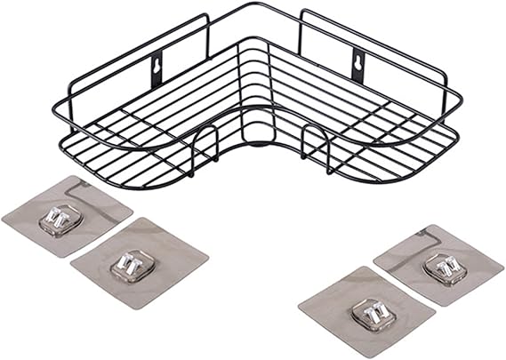 Premium Export Quality Powder Coated Metal Corner Rack For Bathroom & Kitchen with 2 hooks