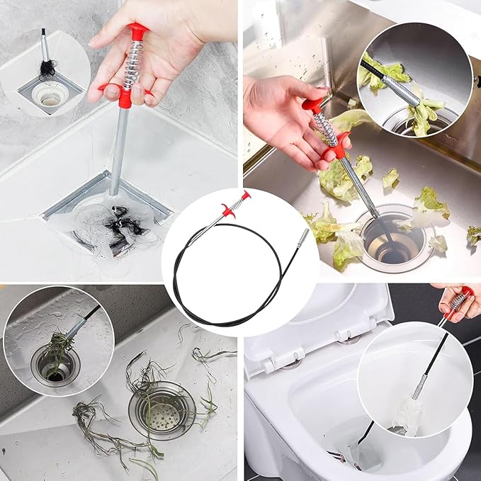 Metal Flexible 60cm Wire Brush Drain Cleaner | Sink, Sewer & Pipe Dredging Tool | Clog Remover