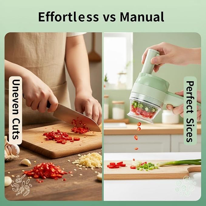 4 In 1 Handheld Rechargeable Vegetable Cutter Chopper