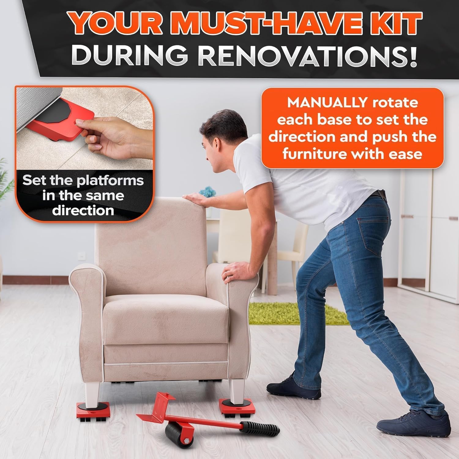 Heavy Furniture Moving Tool (5 In 1) Slider Remover Rolling Wheels