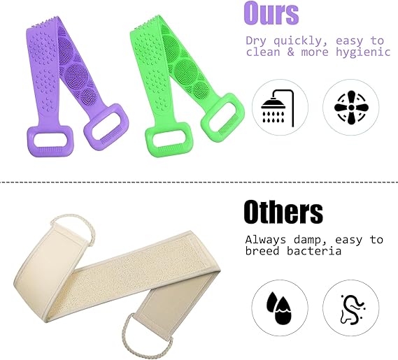 Silicone Back Scrubber Bath Belts – Double-Sided Exfoliating Body Scrubbers