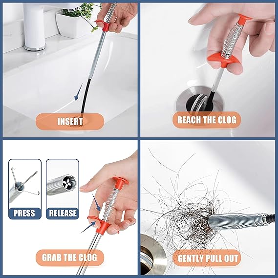 Metal Flexible 60cm Wire Brush Drain Cleaner | Sink, Sewer & Pipe Dredging Tool | Clog Remover