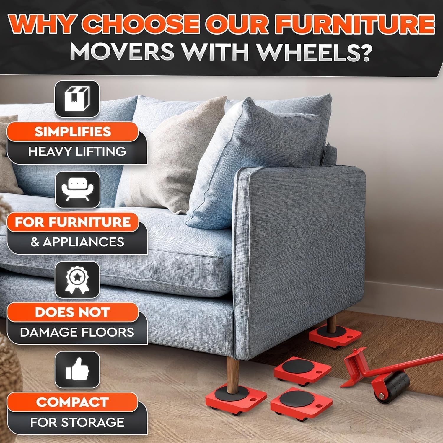 Heavy Furniture Moving Tool (5 In 1) Slider Remover Rolling Wheels