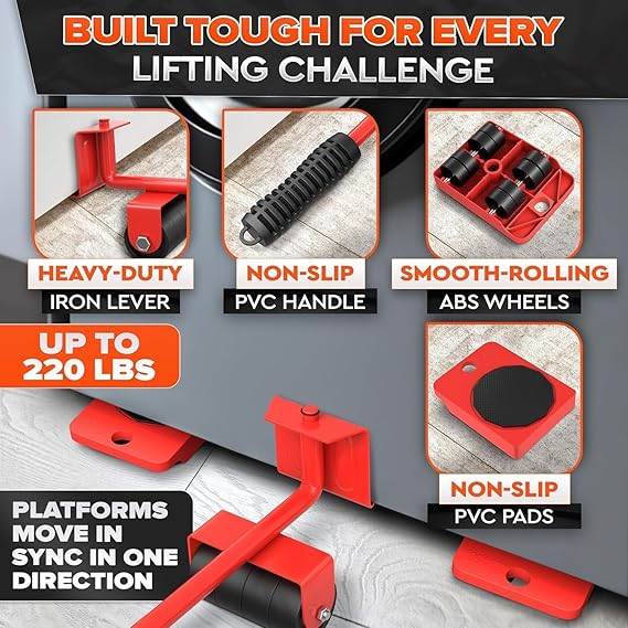 Heavy Furniture Moving Tool (5 In 1) Slider Remover Rolling Wheels
