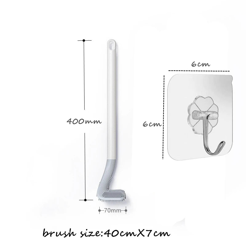 Toilet Brush | Flexible Silicone Bristles | Rubber Golf Handle | Holder with 2 FREE Sticky Hooks