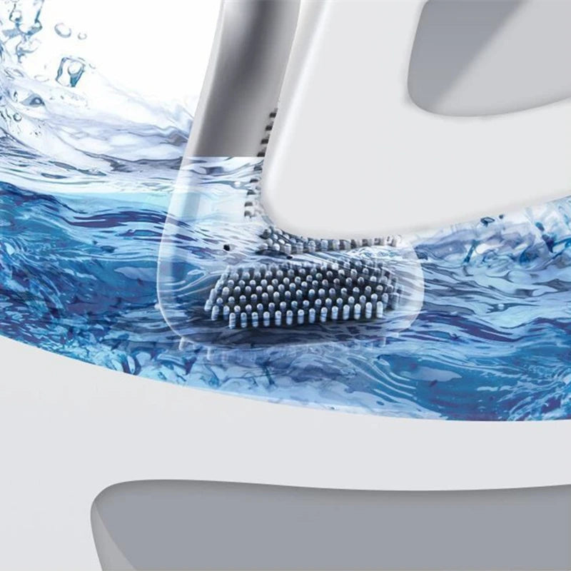 Toilet Brush | Flexible Silicone Bristles | Rubber Golf Handle | Holder with 2 FREE Sticky Hooks
