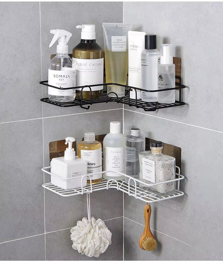 Premium Export Quality Powder Coated Metal Corner Rack For Bathroom & Kitchen with 2 hooks