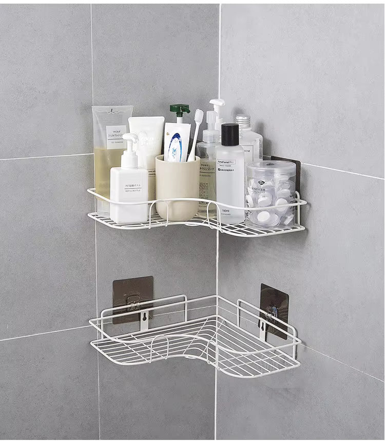 Premium Export Quality Powder Coated Metal Corner Rack For Bathroom & Kitchen with 2 hooks