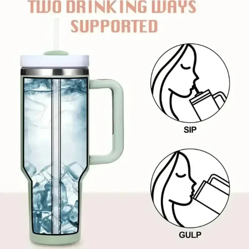 Insulated Stainless Steel Tumbler with Handle and Straw