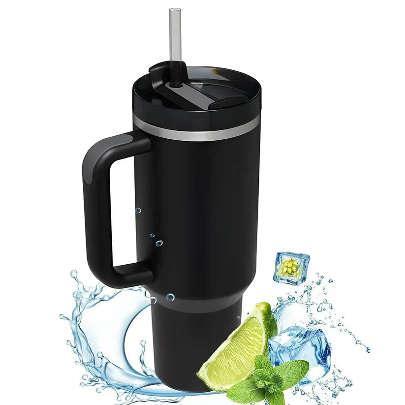 Insulated Stainless Steel Tumbler with Handle and Straw